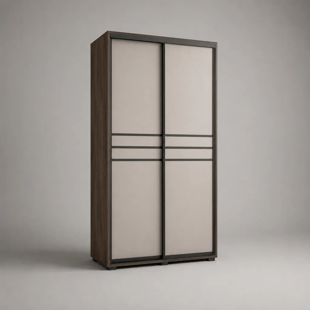 Armadio guardaroba rettangolare a 2 ante scorrevoli in pannello truciolare melaminico marrone scuro, beige e antracite, 120 x 60 x 200 cm