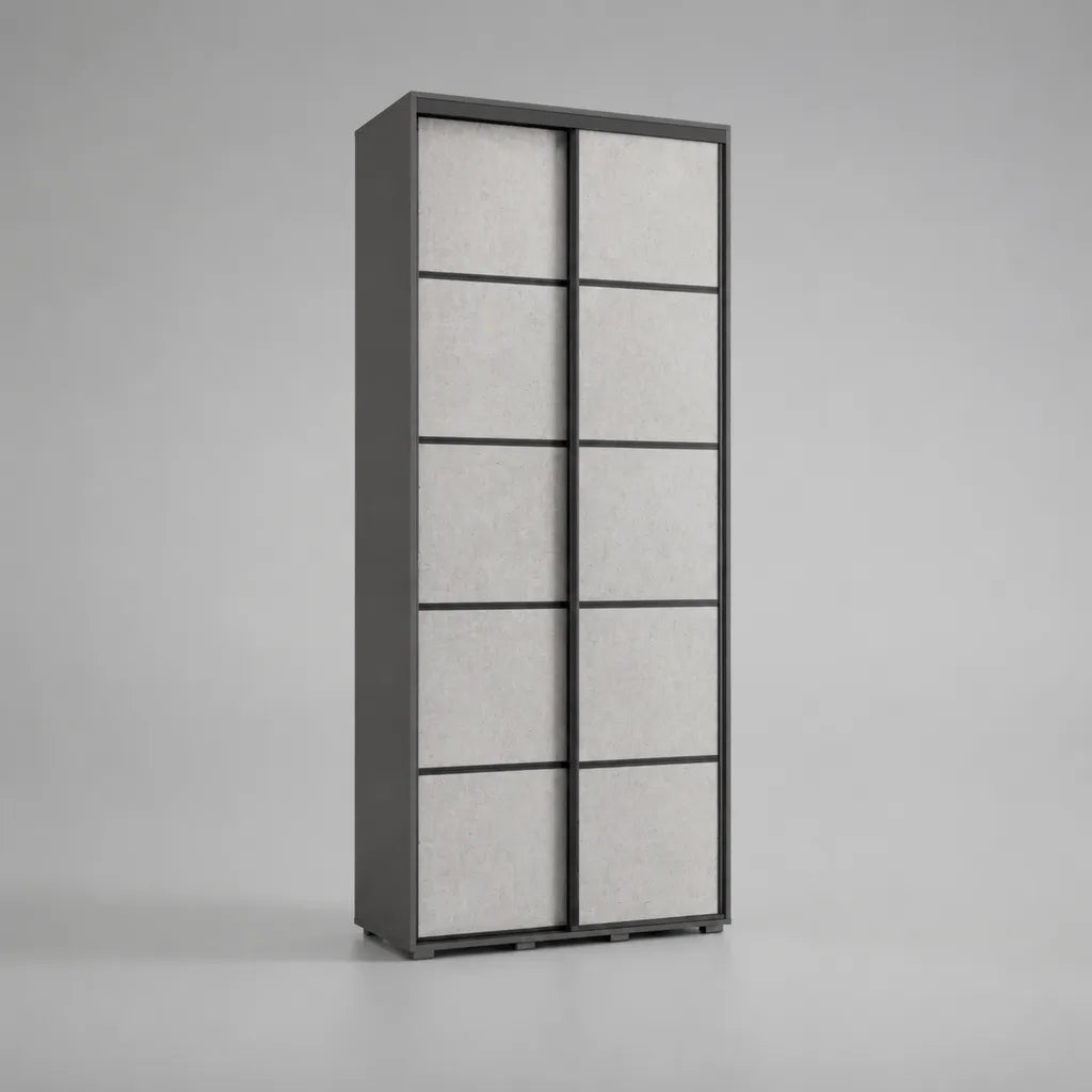 Armadio guardaroba rettangolare a 2 ante scorrevoli in pannello truciolare, grigio antracite e grigio cemento, 100 × 50 × 200 cm
