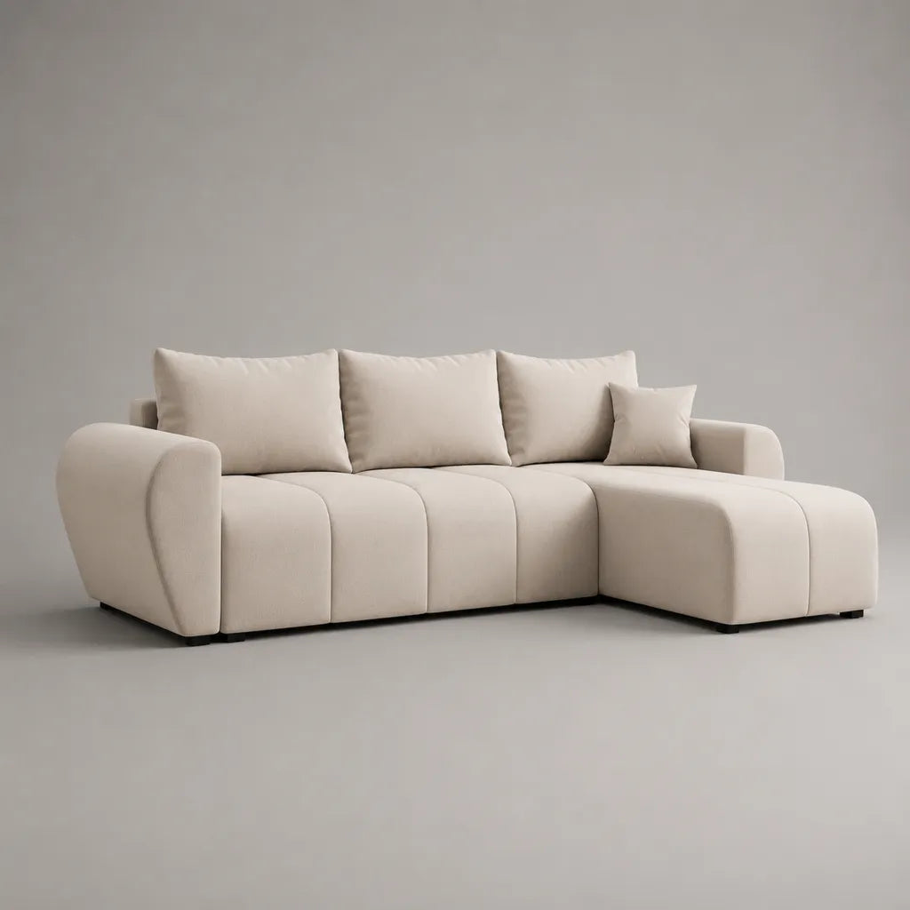Divano angolare 4 posti in tessuto con penisola destra, beige, 270 × 165 × 88 cm