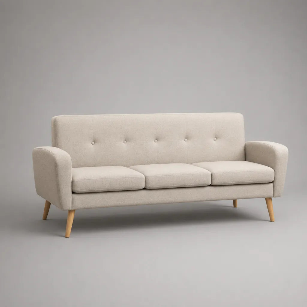 Divano lineare a 3 posti in tessuto beige crema, 190 × 80 × 84 cm
