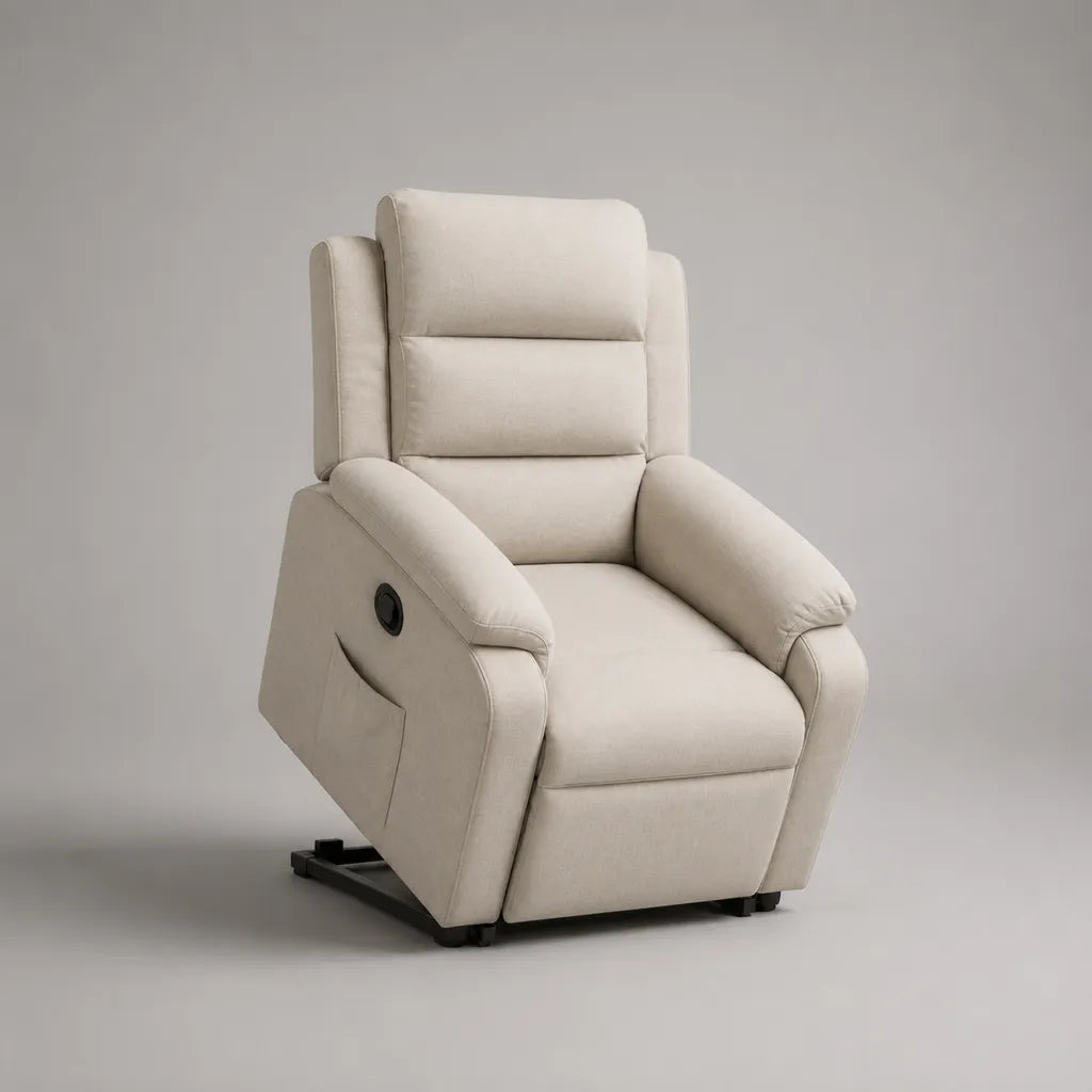 Poltrona relax reclinabile manuale imbottita in microfibra beige, 78 x 92 x 105 cm