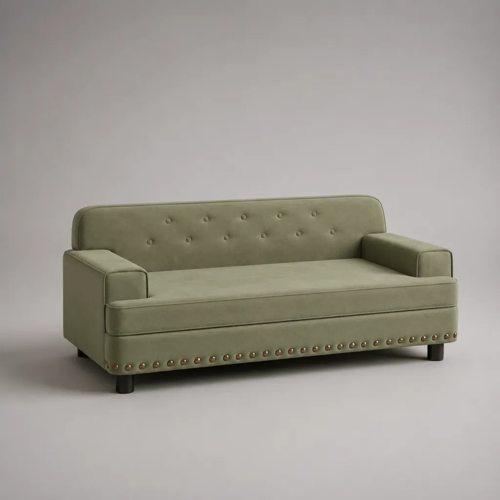 Divano 2 posti in poliestere effetto velluto verde salvia, 160 x 78 x 82 cm
